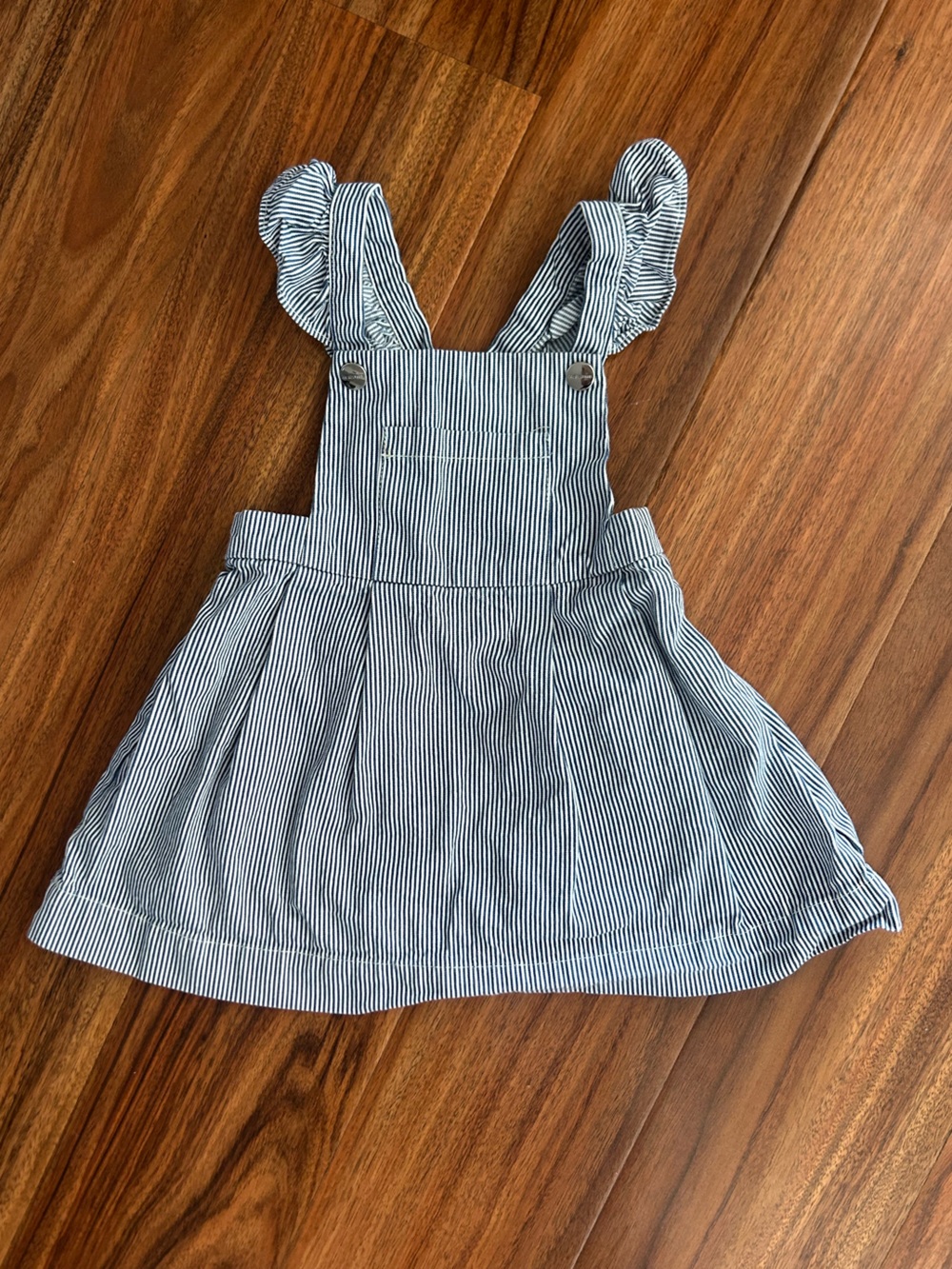 Jacadi Paris baby girls blue white ruffle overalls dress 24 months